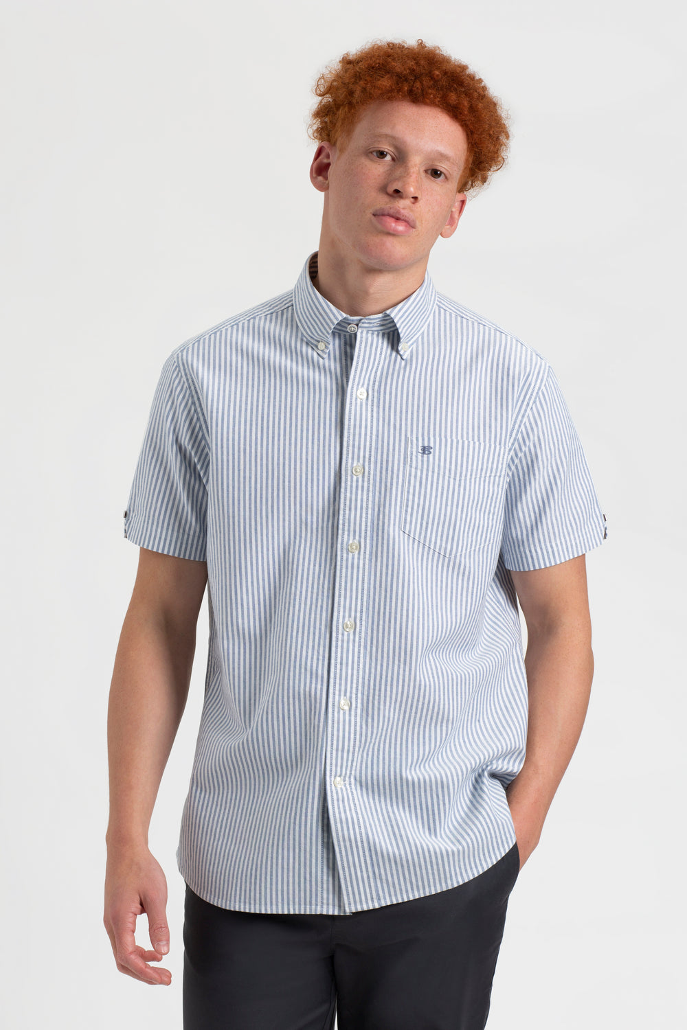 Chemises Ben Sherman Short Sleeve Brighton Oxford Organic Bengal Stripe Indigo Stripes | BYU-90400521